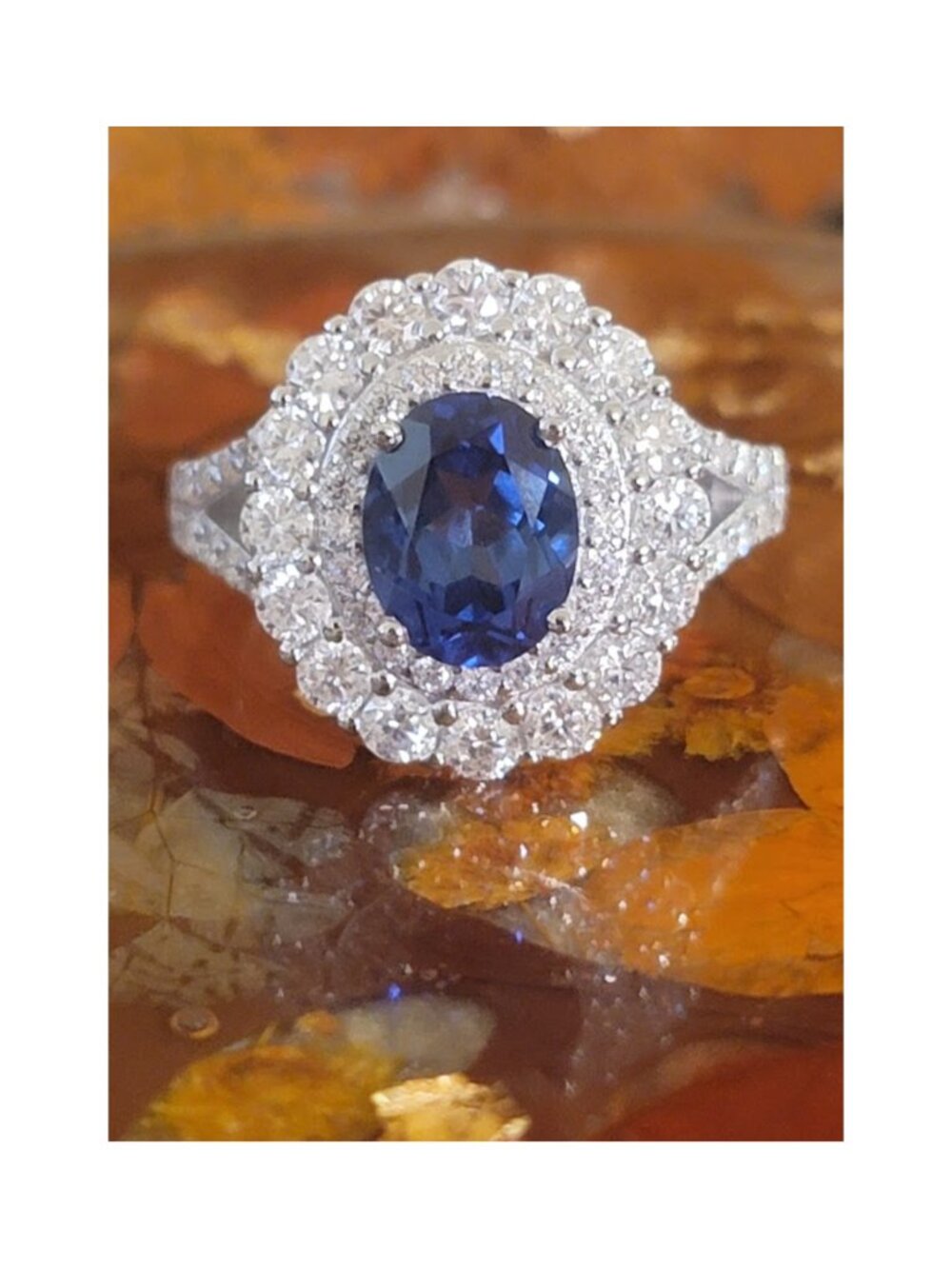 2.5CT Oval Sapphire Double Moissanite Halo Ring Size 7.5 NWT